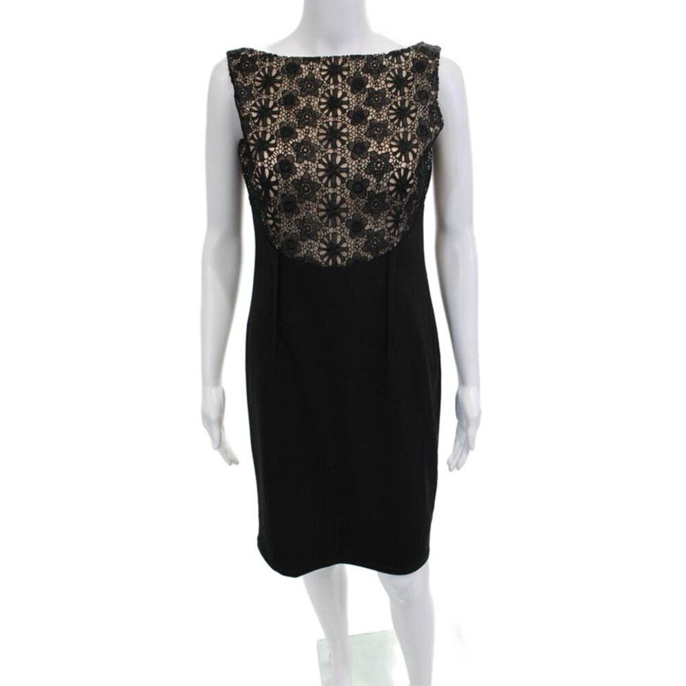 Frank Womens Sheath Dress Black Sleeveless Floral Knee Length Size 4